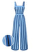 [Pre-Sale] Blue 1950s Wide Strap Vertical Stripe Jumpsuit