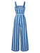 [Pre-Sale] Blue 1950s Wide Strap Vertical Stripe Jumpsuit