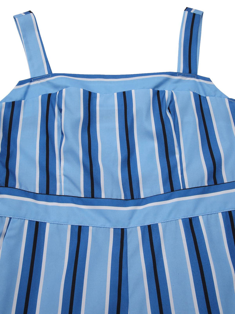 [Pre-Sale] Blue 1950s Wide Strap Vertical Stripe Jumpsuit