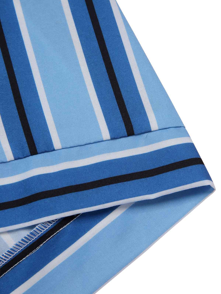 [Pre-Sale] Blue 1950s Wide Strap Vertical Stripe Jumpsuit