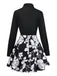 2PCS Black 1950s Lapel Blouse & Floral Skirt