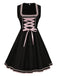 2PCS Black 1950s Oktoberfest Dress With Embroidered Apron