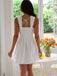 White 1960s Solid Cotton Lace Hollow Wide Strap Dress