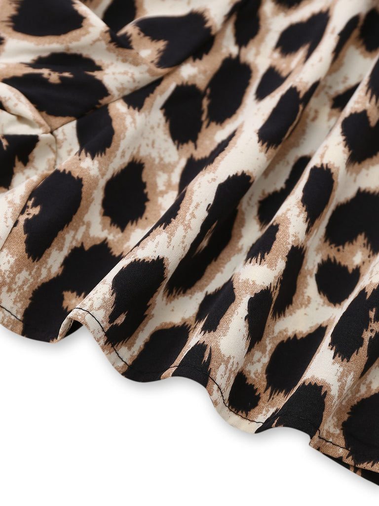 Black 1950s Leopard Square Neck Romper