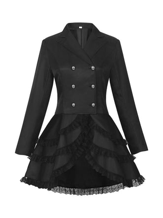 1950s Lapel Double Breasted Layered Skirted Jacket