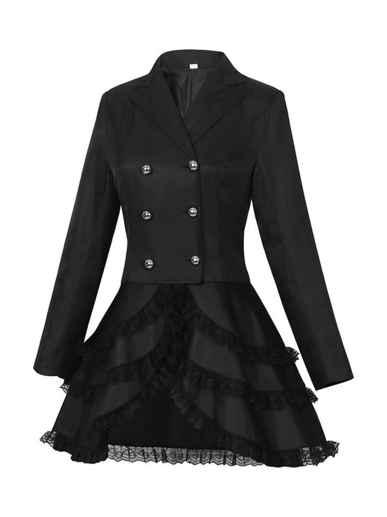 1950s Lapel Double Breasted Layered Skirted Jacket