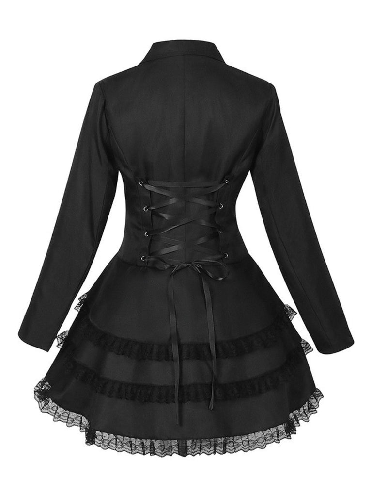 1950s Lapel Double Breasted Layered Skirted Jacket