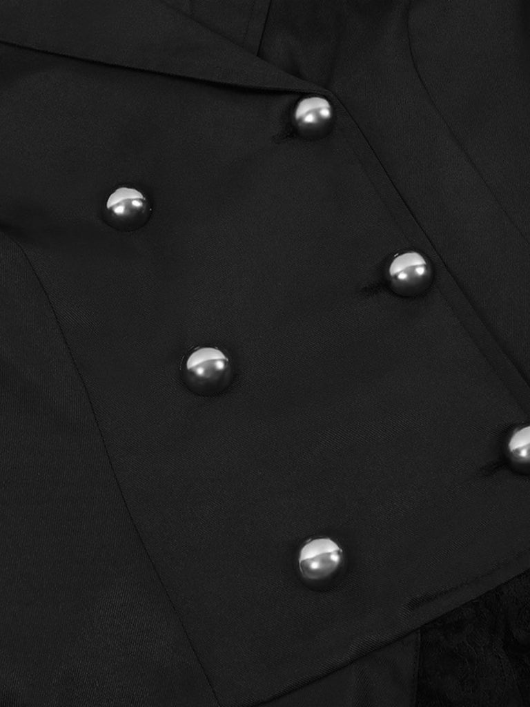 1950s Lapel Double Breasted Layered Skirted Jacket