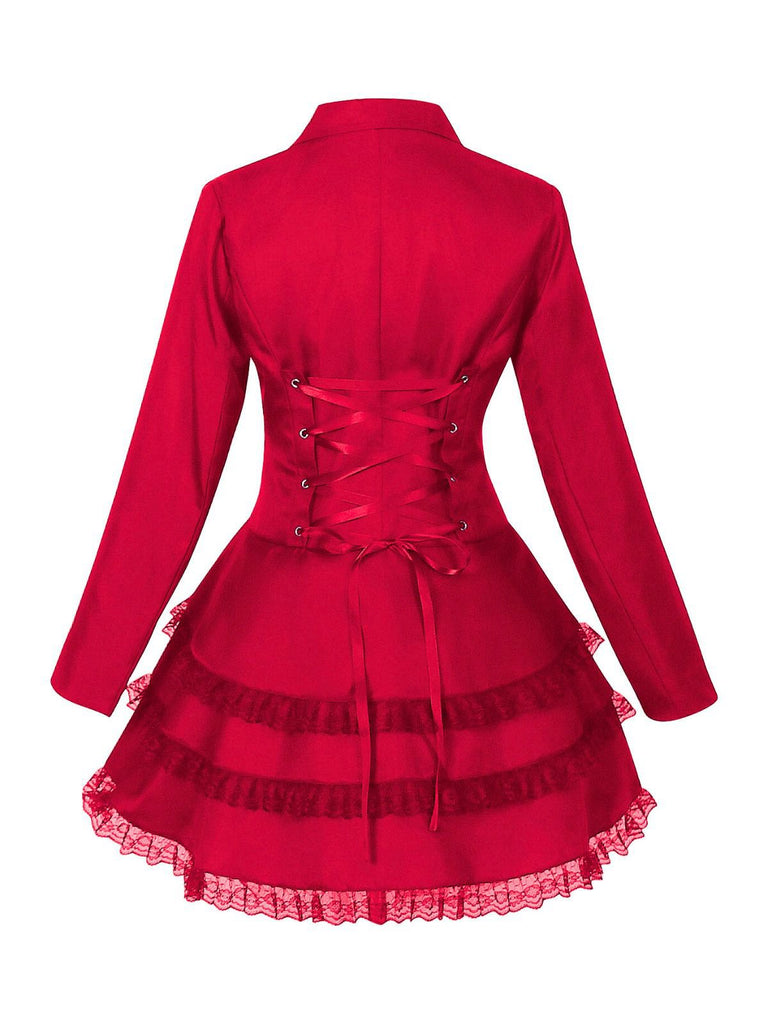 1950s Lapel Double Breasted Layered Skirted Jacket