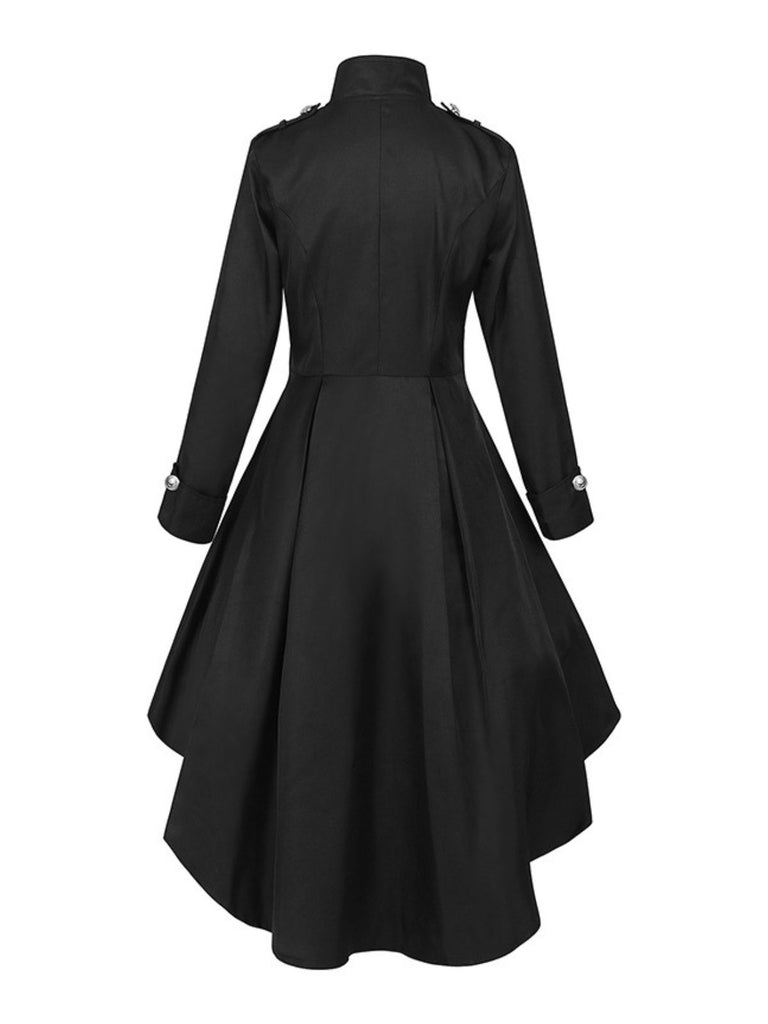 1950s Stand Collar Solid High-Low Hem Button Coat