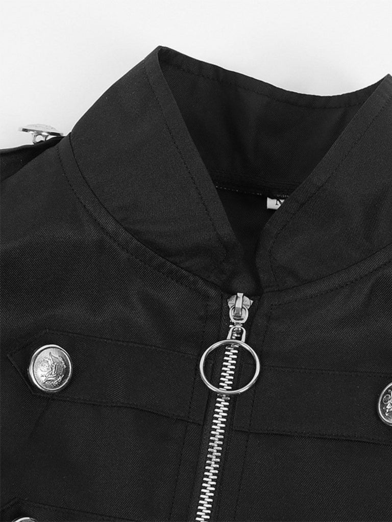 1950s Stand Collar Solid High-Low Hem Button Coat