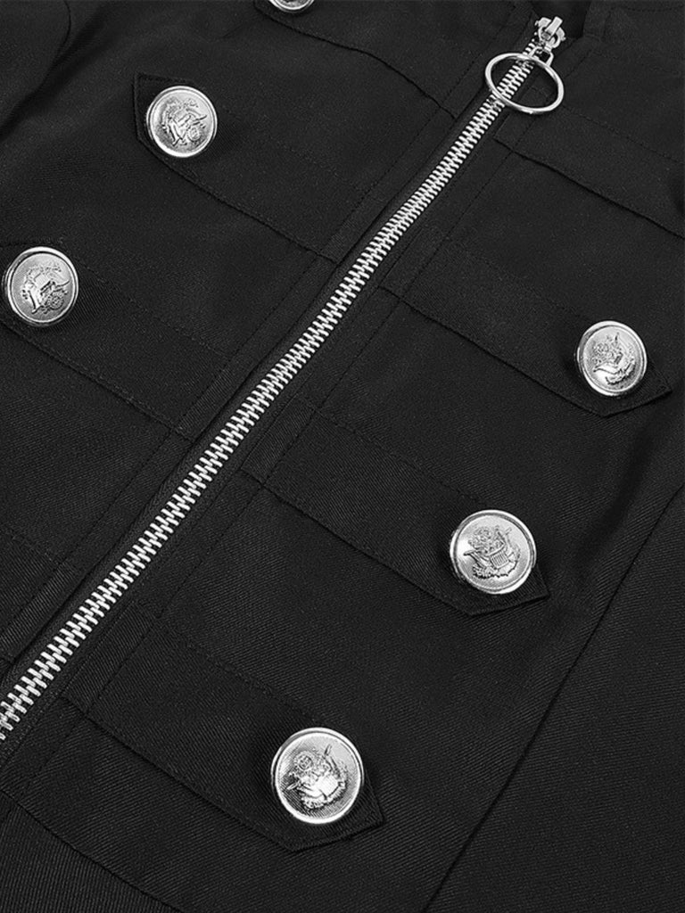 1950s Stand Collar Solid High-Low Hem Button Coat