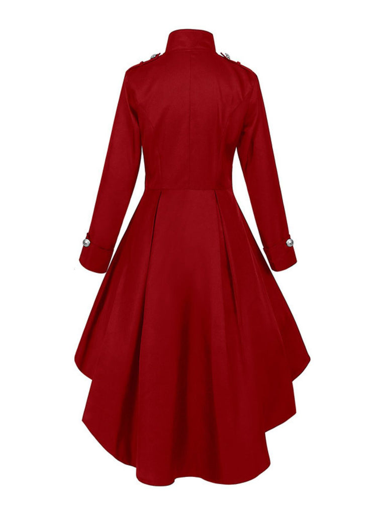 1950s Stand Collar Solid High-Low Hem Button Coat