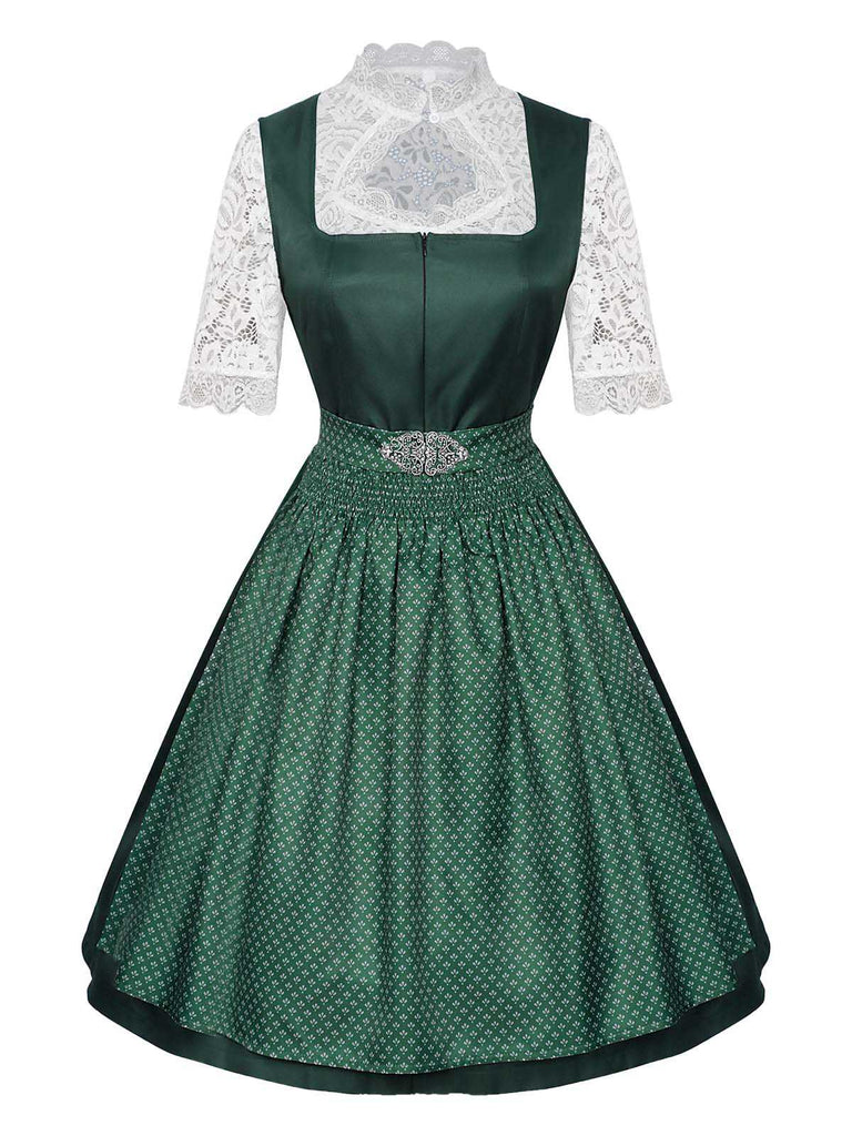 3PCS Green 1950s Keyhole Lace Top & Square Neck Dress