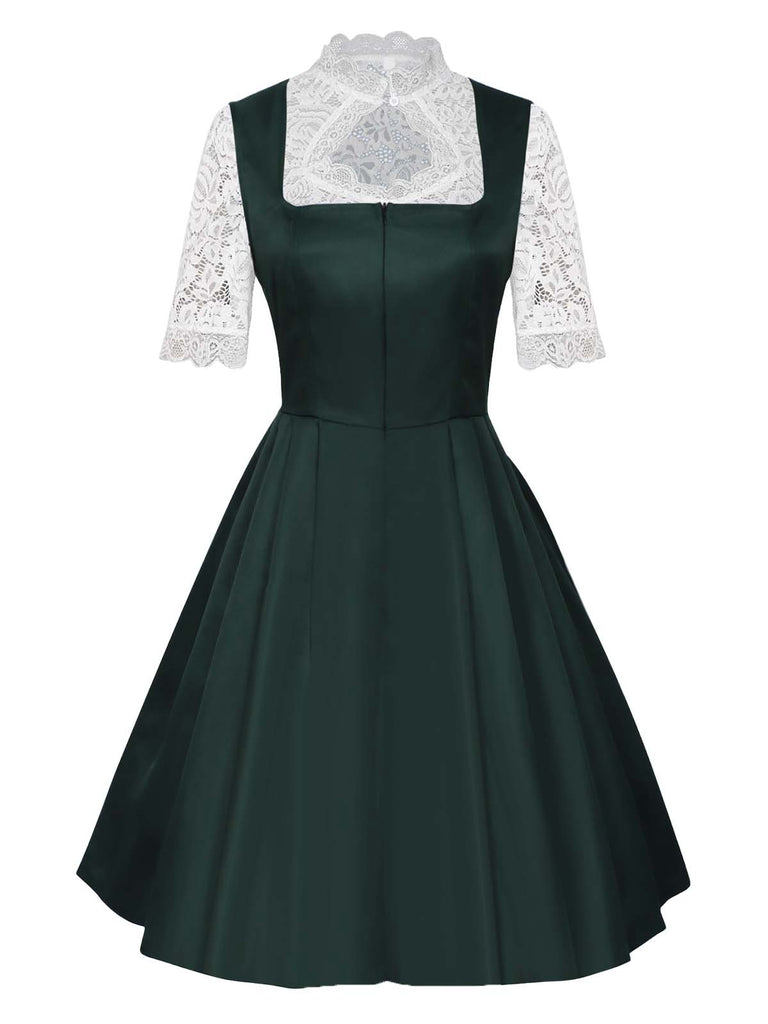 3PCS Green 1950s Keyhole Lace Top & Square Neck Dress