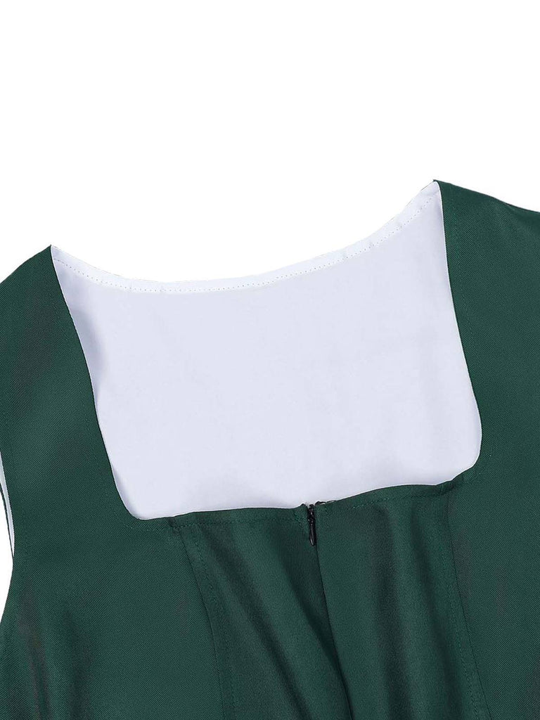 3PCS Green 1950s Keyhole Lace Top & Square Neck Dress