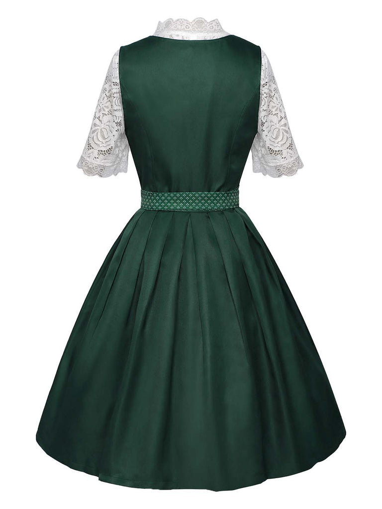 3PCS Green 1950s Keyhole Lace Top & Square Neck Dress