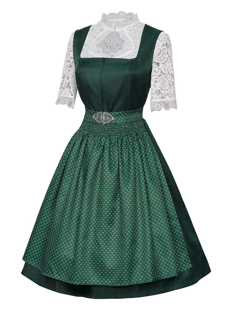 3PCS Green 1950s Keyhole Lace Top & Square Neck Dress