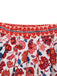 2PCS Red 1930s Floral Lantern Sleeve Cutout Top & Ruched Skirt