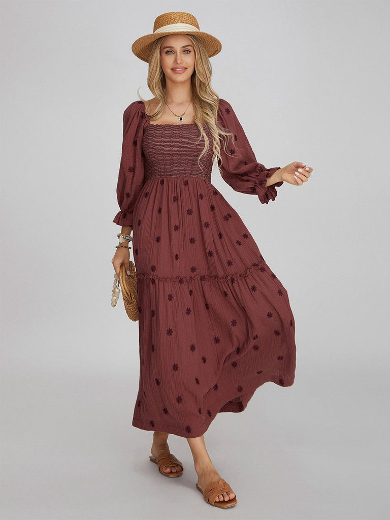 1940s Embroidered Floral Lantern Sleeve Dress