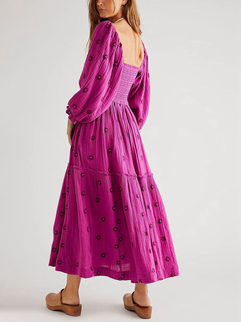 1940s Embroidered Floral Lantern Sleeve Dress