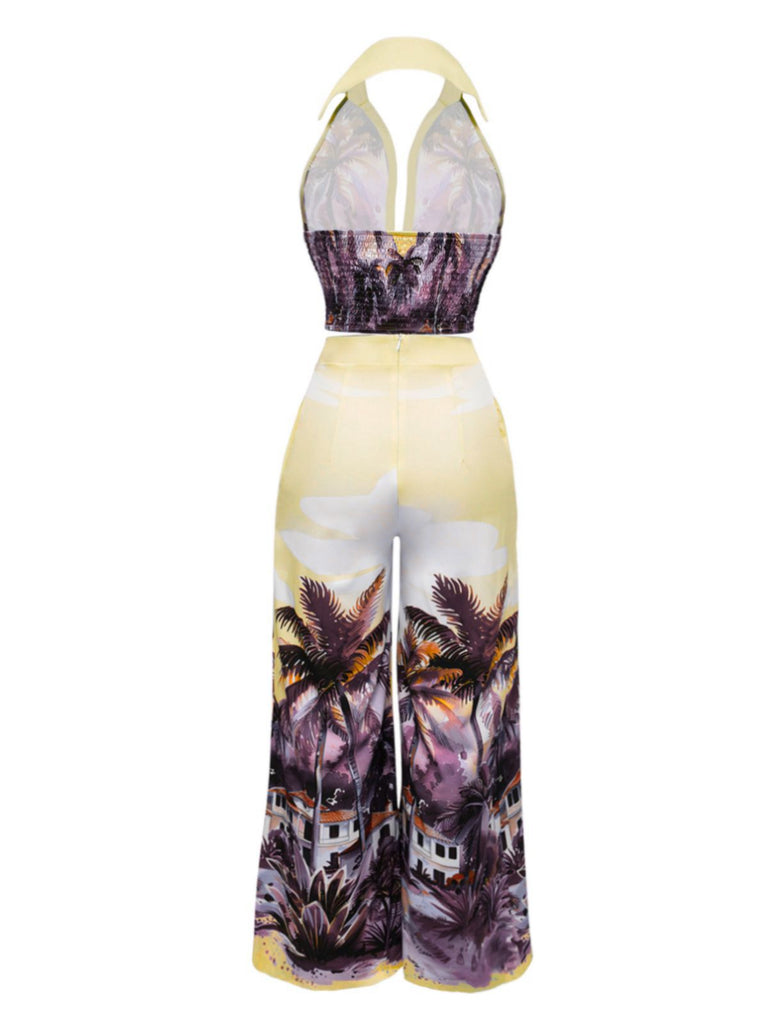 2PCS 1950s Tropical Style Halter Top & Pants