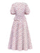 White 1940s Ditsy Floral Ruffled V-Neck Puff Sleeve Dress
