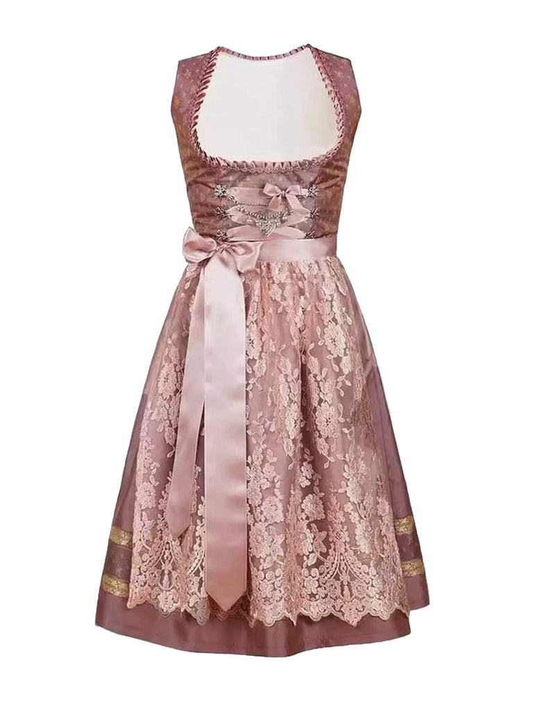 Misty Rose 1950s Floral Dress & Embroidered Mesh Apron