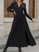 Black 1930s Gold Foil Bow V-Neck Lace Slit Dress