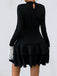 Black & White 1950s Lace Patchwork Bow Long Sleeve Dress