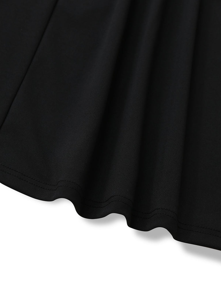 Black 1930s V-Neck Floral Lace Fishtail Dress