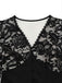 Black 1930s V-Neck Floral Lace Fishtail Dress