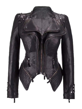 Black 1980s Irregualr Hem Rivet Motocycle Jacket
