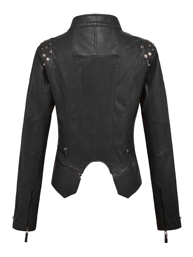 Black 1980s Irregualr Hem Rivet Motocycle Jacket