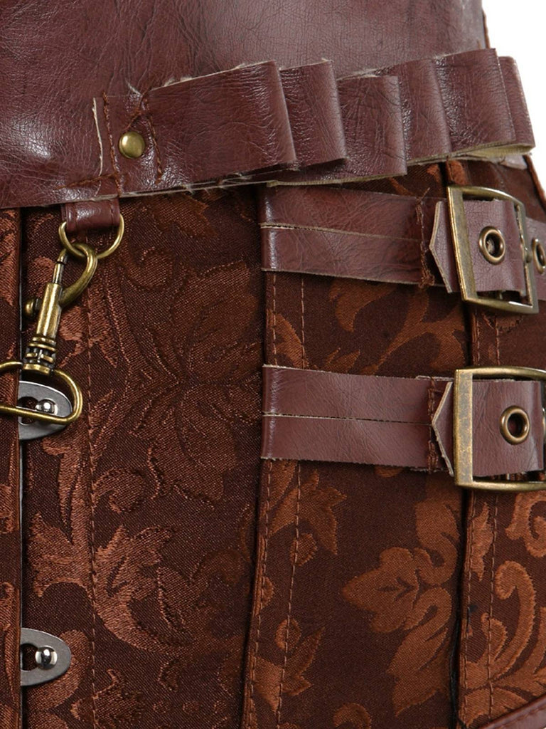 1980s Steampunk Leather Jacquard Floral Strapless Corset