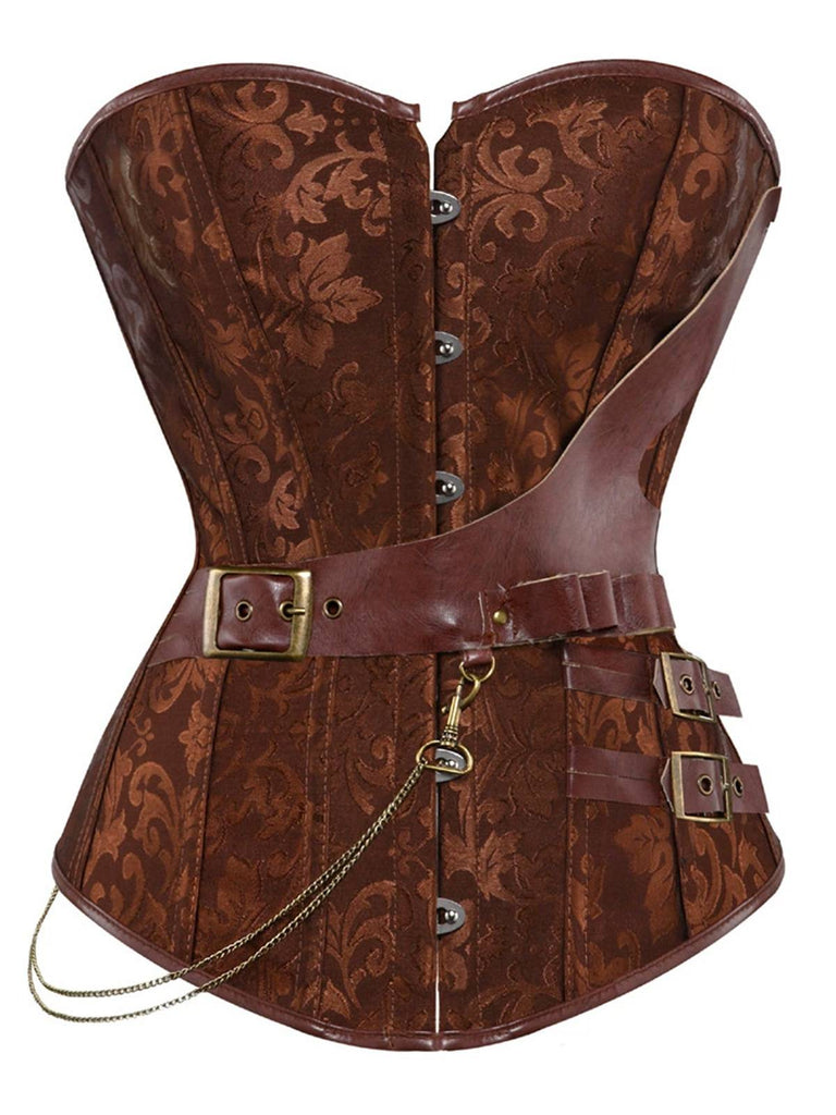 1980s Steampunk Leather Jacquard Floral Strapless Corset