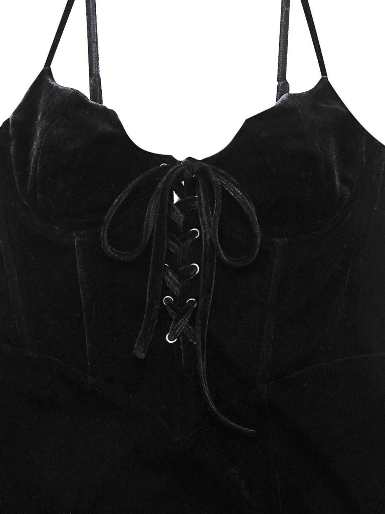 [Pre-Sale] Black 1960s Bat Neckline Velvet Slit Dress