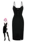 [Pre-Sale] Black 1960s Bat Neckline Velvet Slit Dress