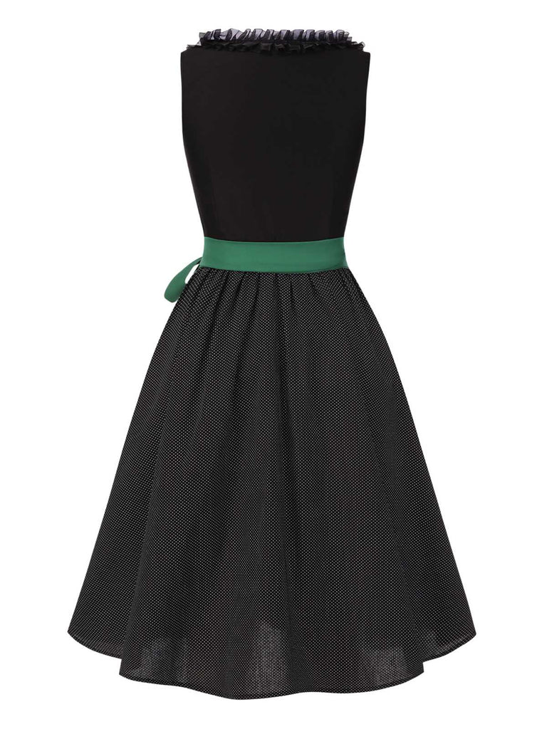 [Pre-Sale] 3PCS Black 1950s Cotton Polka Dot Gingham Dress & Puff Sleeve Crop Top