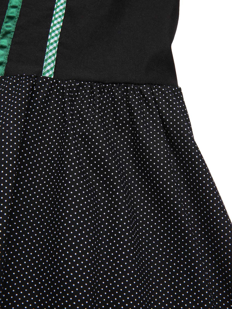 [Pre-Sale] 3PCS Black 1950s Cotton Polka Dot Gingham Dress & Puff Sleeve Crop Top