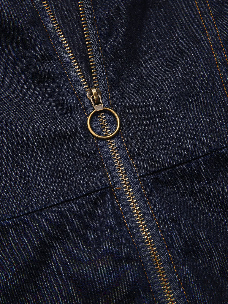 [Pre-Sale] Blue 1970s Denim Collar Belted Flared Jumpsuit