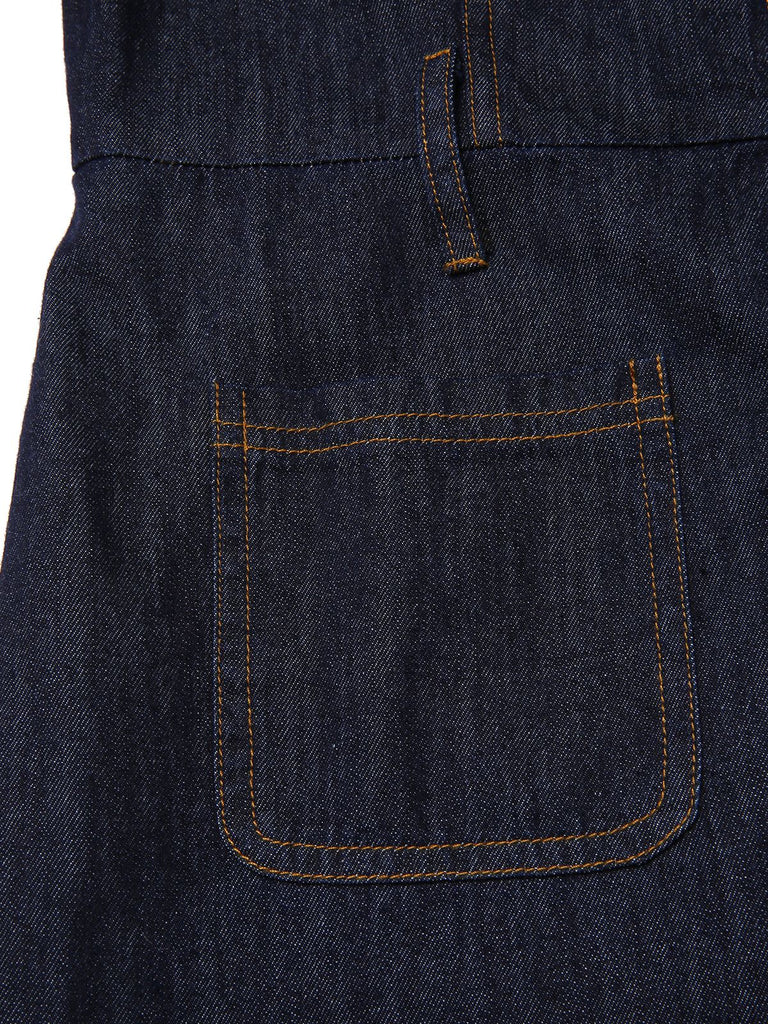 [Pre-Sale] Blue 1970s Denim Collar Belted Flared Jumpsuit