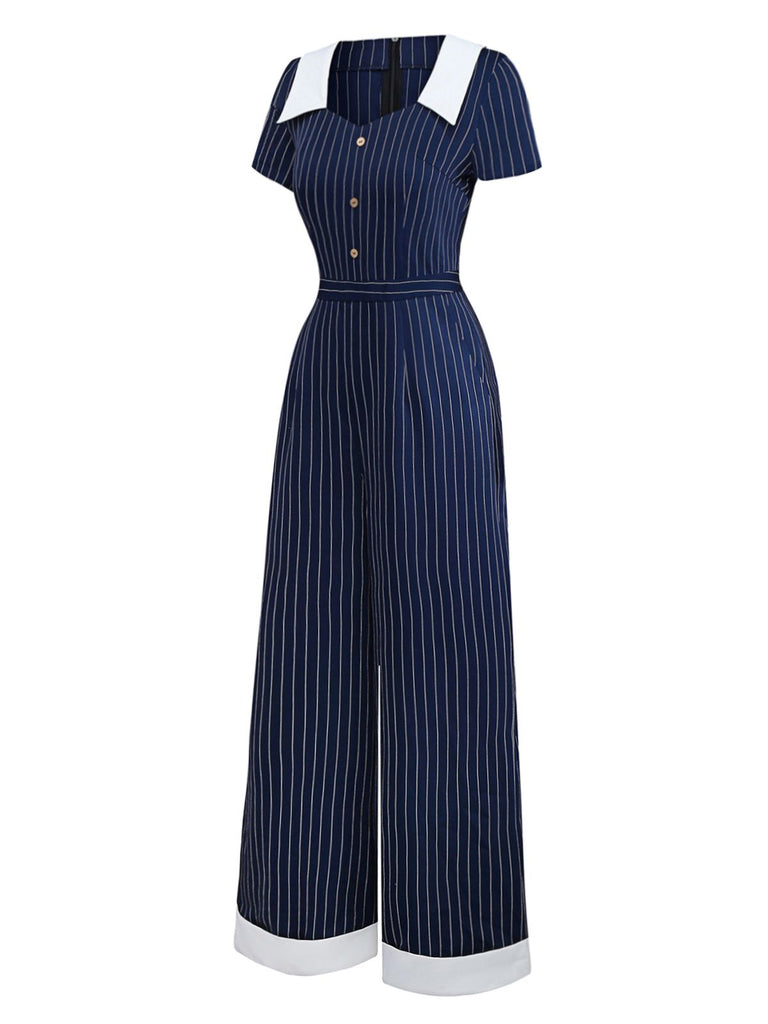 [Pre-Sale] 1930s Blue Striped Lapel Jumpsuit
