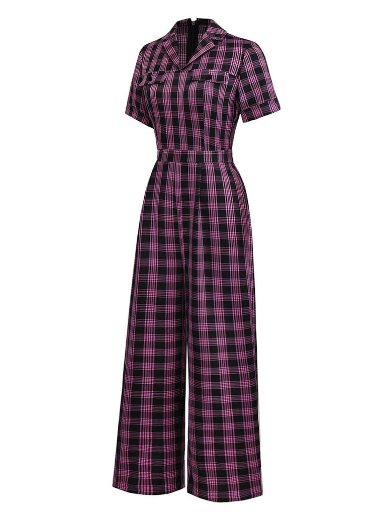 [Pre-Sale] Black&Pink 1940s Lapel Plaids Jumpsuit