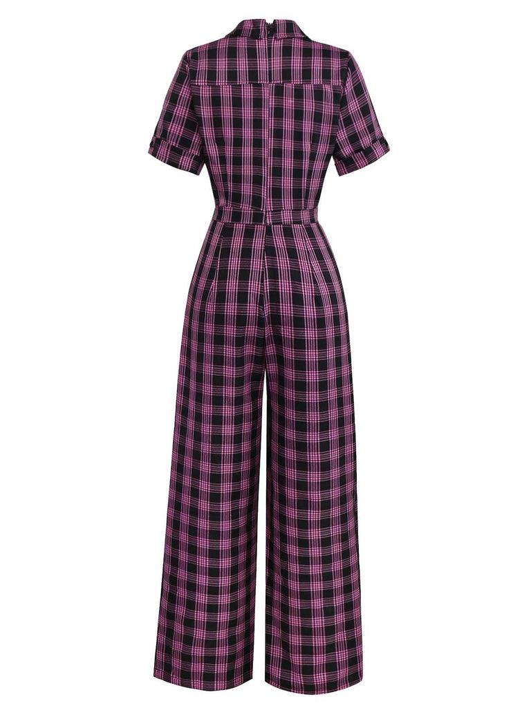 [Pre-Sale] Black&Pink 1940s Lapel Plaids Jumpsuit