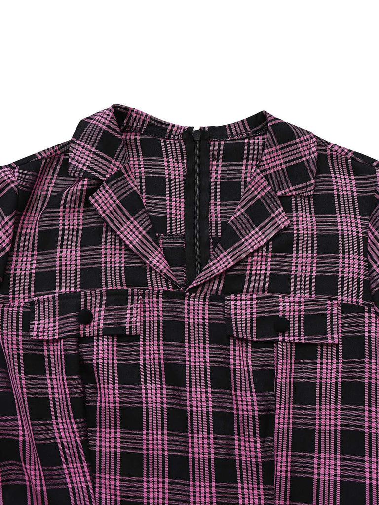 [Pre-Sale] Black&Pink 1940s Lapel Plaids Jumpsuit