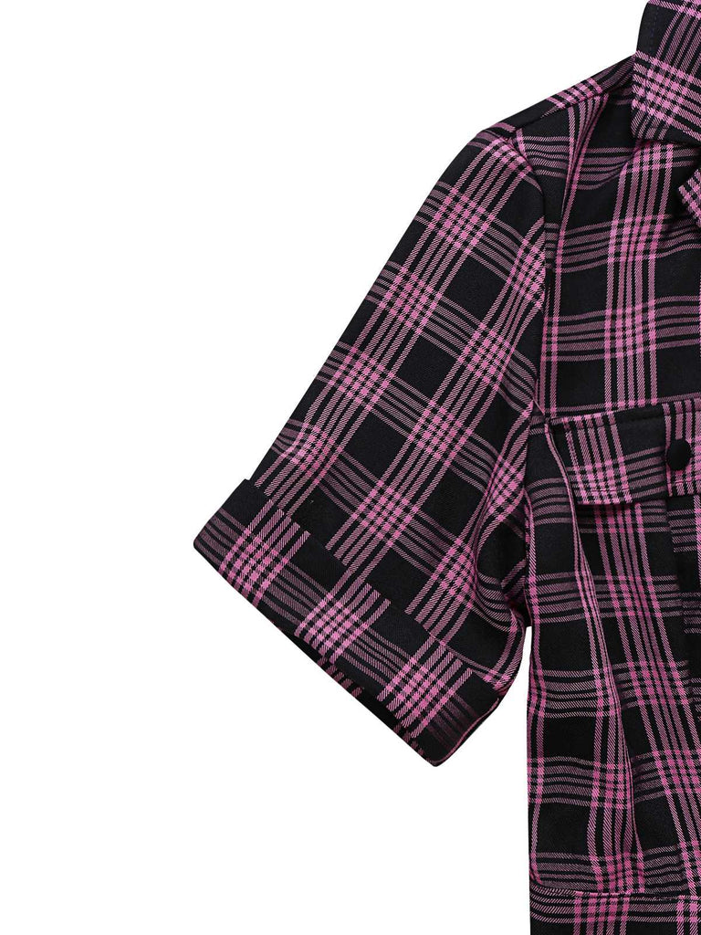 [Pre-Sale] Black&Pink 1940s Lapel Plaids Jumpsuit