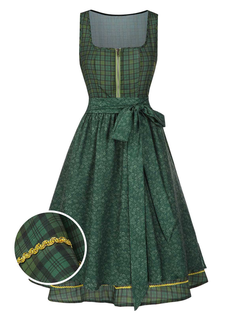 [Pre-Sale] Green 1950s Plaids Floral Oktoberfest Dress With Apron
