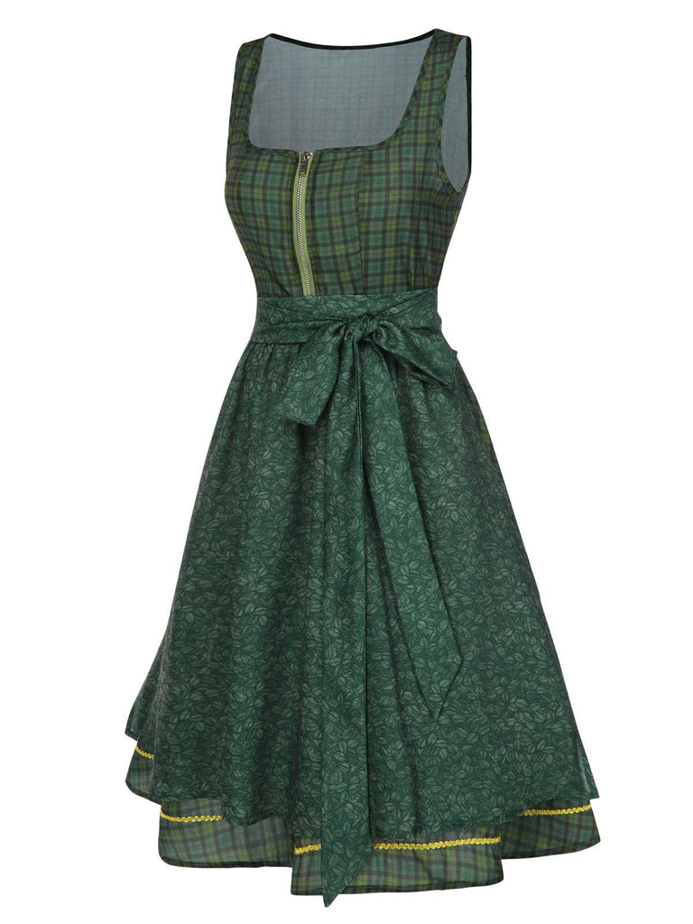 [Pre-Sale] Green 1950s Plaids Floral Oktoberfest Dress With Apron