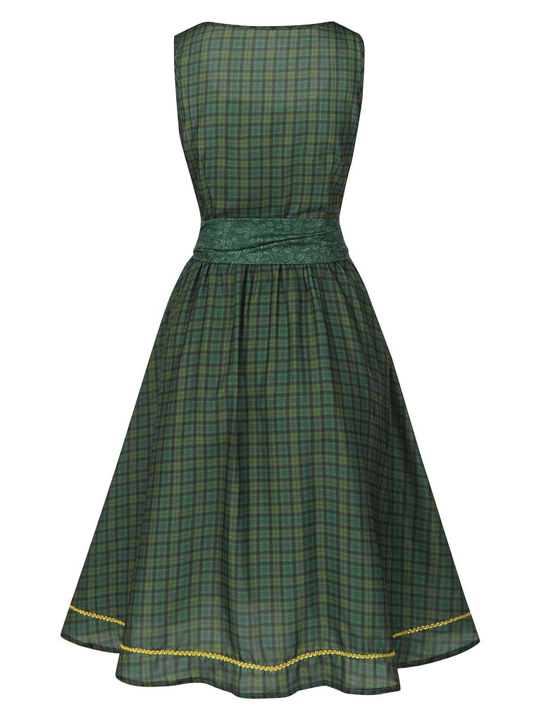 [Pre-Sale] Green 1950s Plaids Floral Oktoberfest Dress With Apron